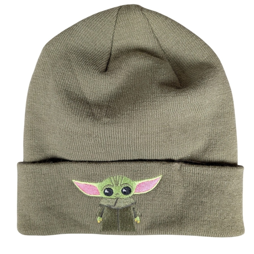 Star‎ Wars Mandalorian Grogu Baby Yoda Olive Green Cuffed Knit Beanie Hat